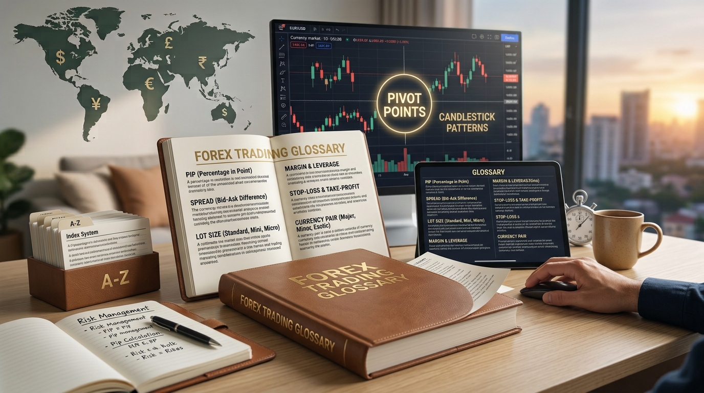 Open book illustration representing the forex glossary