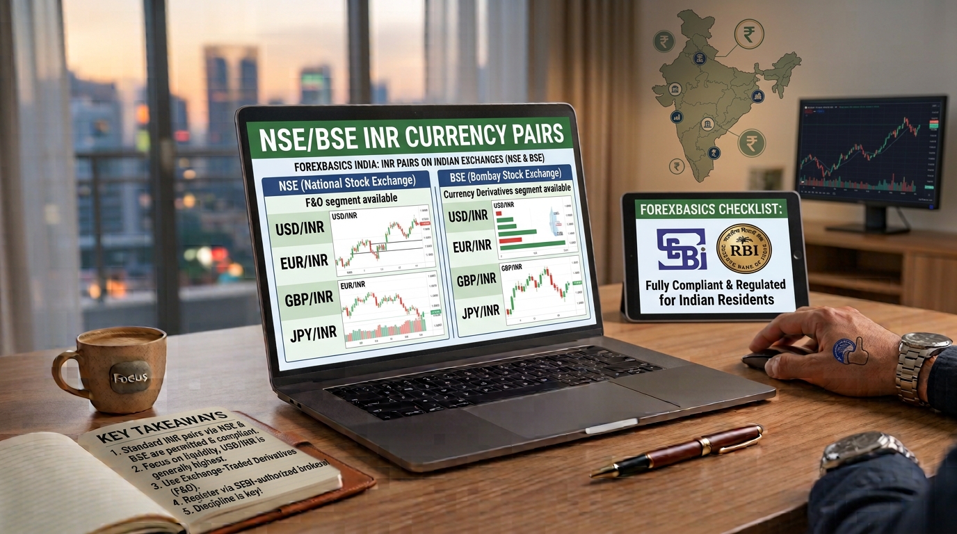 Chart illustration representing INR currency pairs traded on NSE and BSE