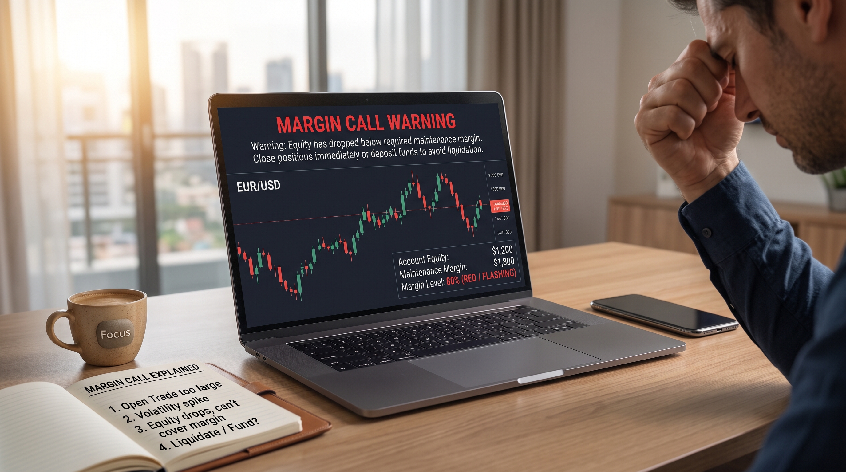 Candlestick chart illustration representing margin and account risk